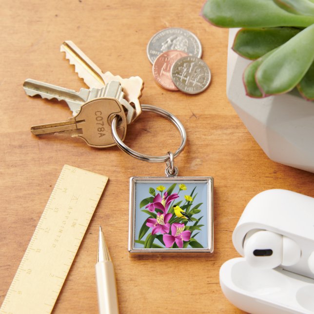 Goldfinch and Flowers Keychain (Desk)