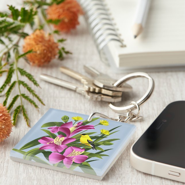 Goldfinch and Flowers Keychain (Front Right)