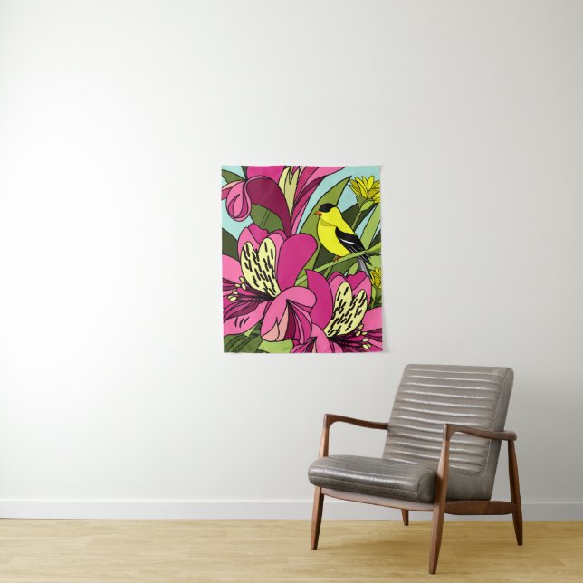 Goldfinch and Flowers Tapestry (In Situ)