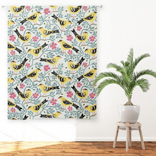 Goldfinch and Prairie Rose Bird Flower Sheer Curtains
