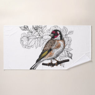 Goldfinch and roses bath towel set
