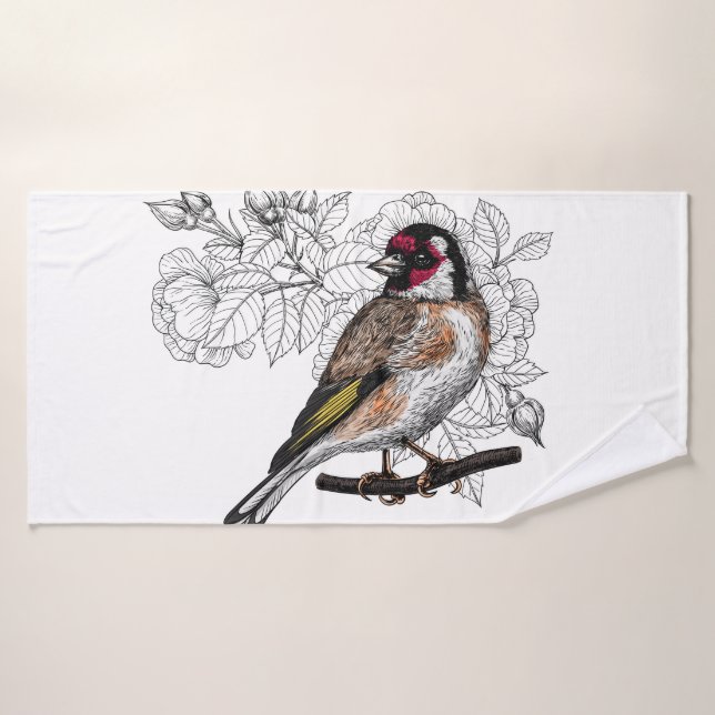 Goldfinch and roses bath towel set (Bath Towel)