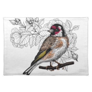 Goldfinch and roses cloth placemat