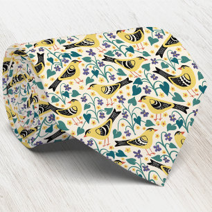 Goldfinch and Wood Violet Bird Flower Neck Tie