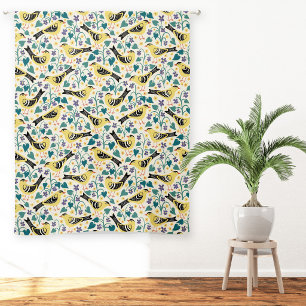 Goldfinch and Wood Violet Bird Flower Sheer Curtains