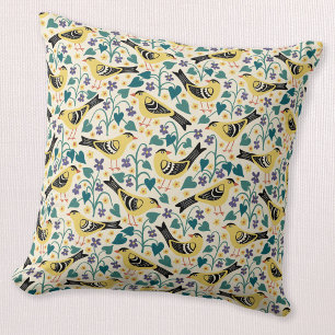 Goldfinch and Wood Violet Bird Flower Throw Pillow