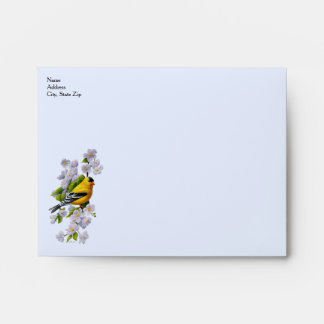 Goldfinch Bird and Apple Blossoms Blue Envelope