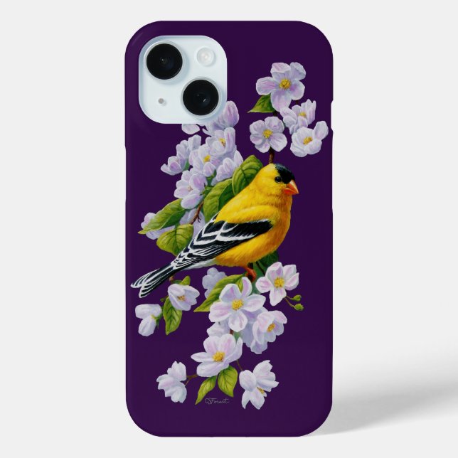 Goldfinch Bird and Apple Blossoms Purple Case-Mate iPhone Case (Back)