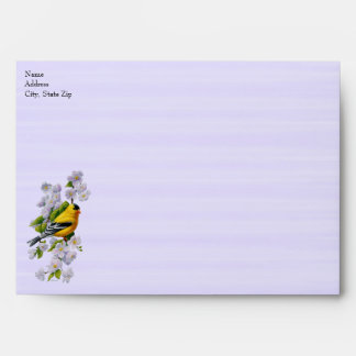 Goldfinch Bird and Apple Blossoms Purple Envelope