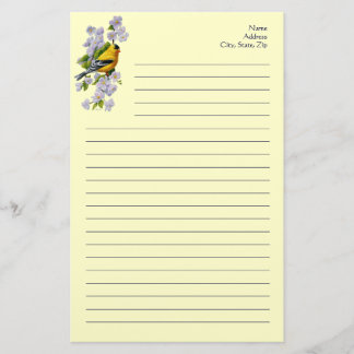 Goldfinch Bird & Apple Blossoms Yellow Stationery