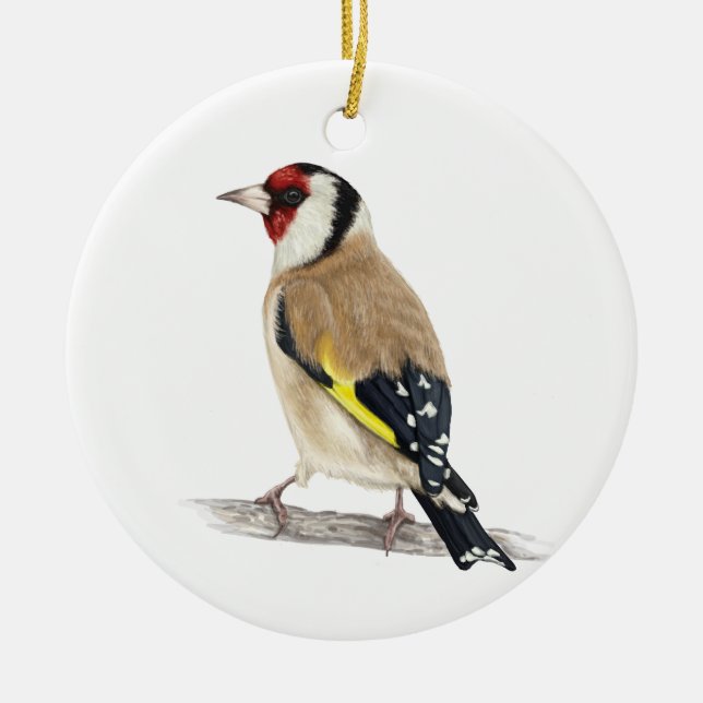 Goldfinch Bird Ceramic Ornament (Front)