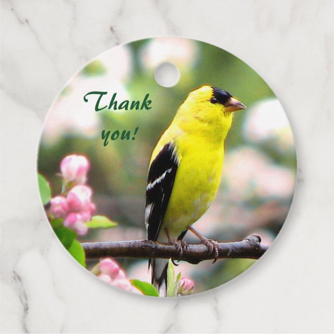Goldfinch Bird Pink Flowers Thank You Favor Tag