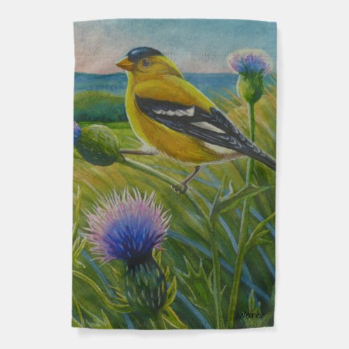Goldfinch Bird Thistles Summer Farm Watercolor Art Garden Flag