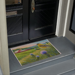 Goldfinch Bird Thistles Summer Farm Watercolor Doormat