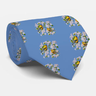 Goldfinch Birds and Flowers Blue Neck Tie