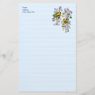 Goldfinch Birds and Flowers Blue Stationery