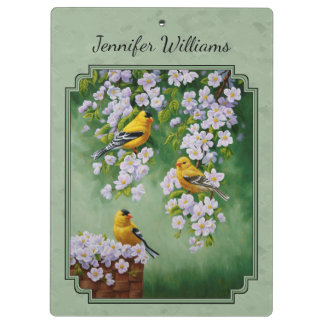 Goldfinch Birds and Flowers Green Clipboard