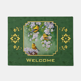 Goldfinch Birds and Flowers Green Doormat
