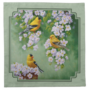 Goldfinch Birds and Flowers Green Napkin