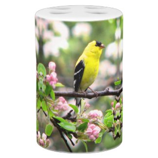 Goldfinch Birds and Pink Flowers Bathroom Sets