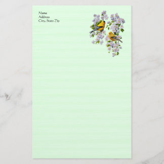 Goldfinch Birds & Apple Blossoms Green Stationery