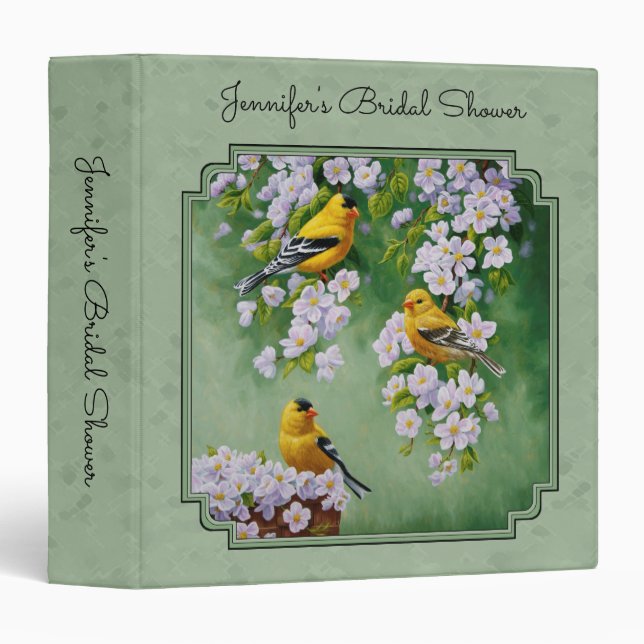 Goldfinch Birds & Apple Blossoms Yellow 3 Ring Binder (Front/Spine)