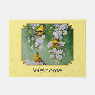Goldfinch Birds & Apple Blossoms Yellow Doormat