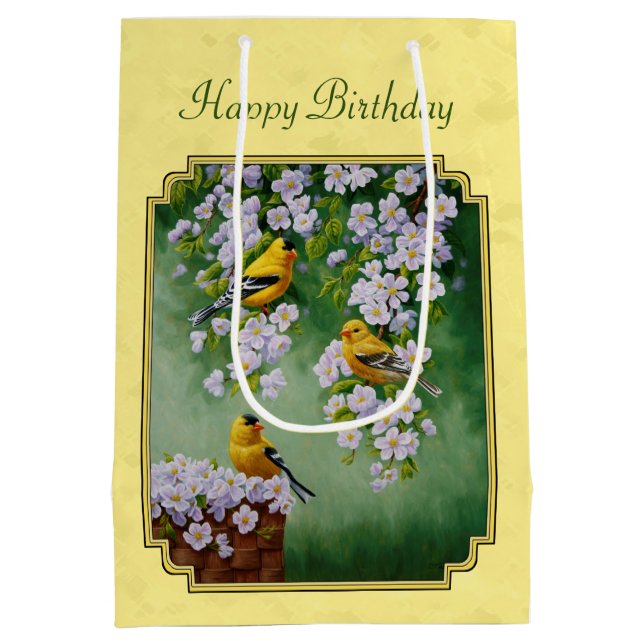 Goldfinch Birds & Apple Blossoms Yellow Medium Gift Bag (Back)