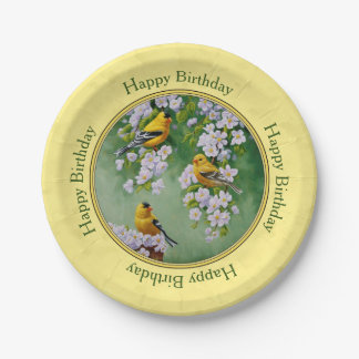 Goldfinch Birds & Apple Blossoms Yellow Paper Plates