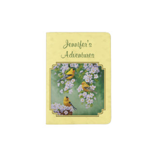 Goldfinch Birds & Apple Blossoms Yellow Passport Holder