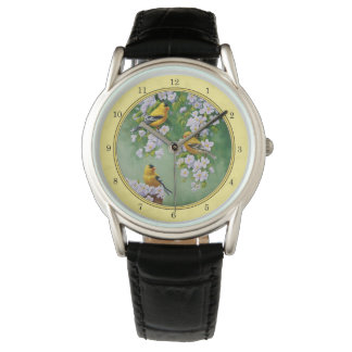 Goldfinch Birds & Apple Blossoms Yellow Watch