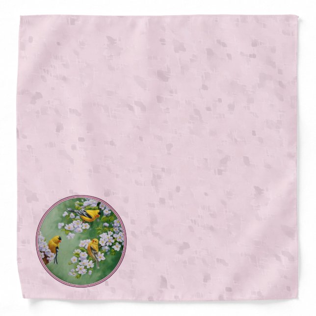 Goldfinch Birds & Flowers Pink Bandana (Front)