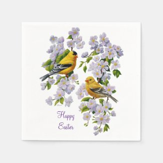 Goldfinch Birds & Flowers U-Pick Background Color Napkin