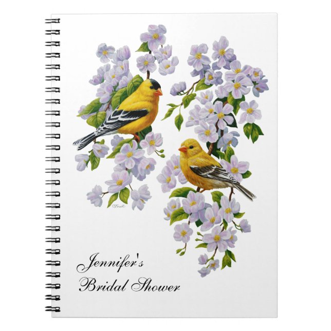 Goldfinch Birds & Flowers U-Pick Background Color Notebook (Front)