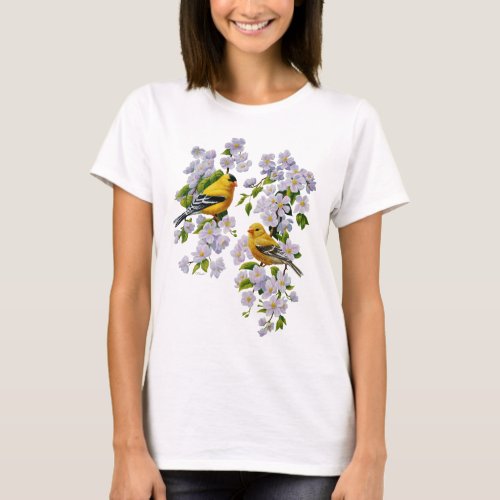 Goldfinch Birds  Flowers U_Pick Background Color T_Shirt