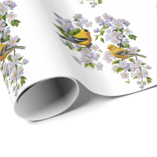 Goldfinch Birds & Flowers U-Pick Background Color Wrapping Paper
