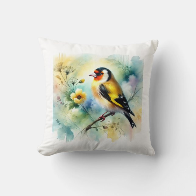 Goldfinch Emberizidae 050724AREF104 - Watercolor Throw Pillow (Front)