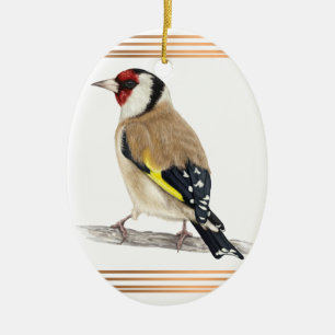 Goldfinch framed with gold lines ceramic ornament