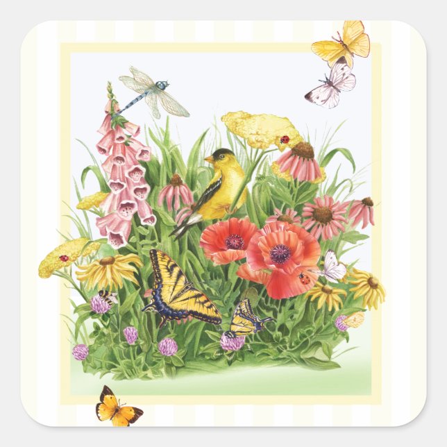 Goldfinch Garden Square Sticker (Front)