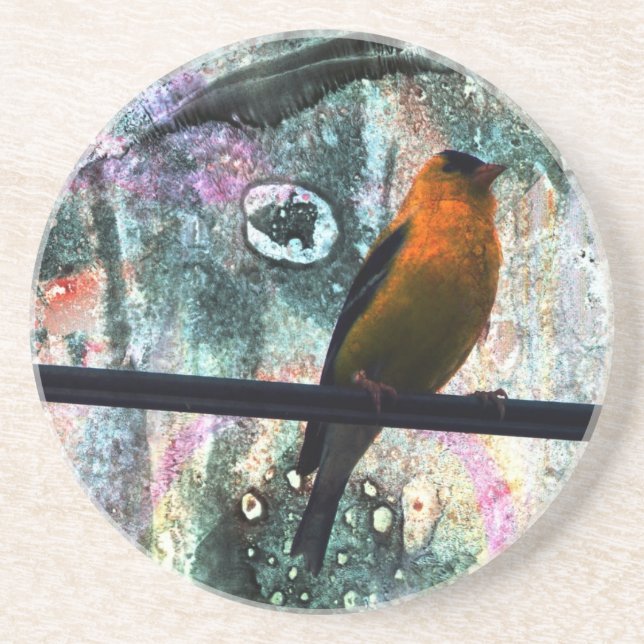 Goldfinch Grunge Drink Coaster (Front)