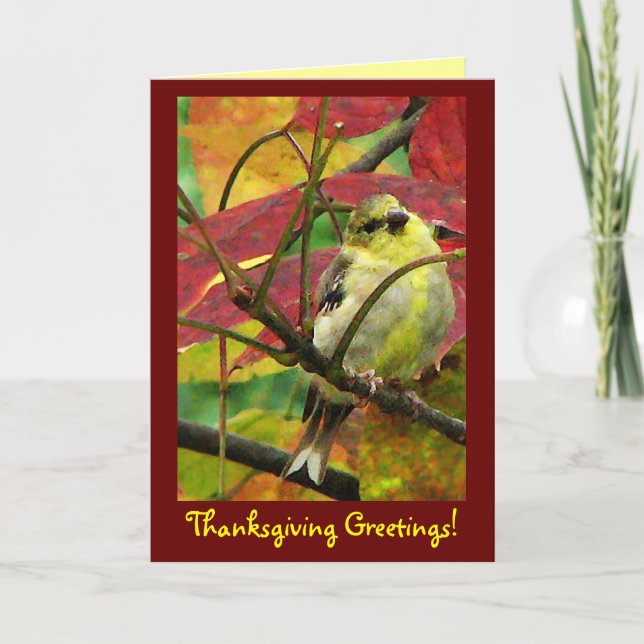 Goldfinch in Autumn Thanksgiving Holiday Card (Front)