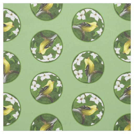 Goldfinch in Dogwood Blossoms Original Bird Art Fabric