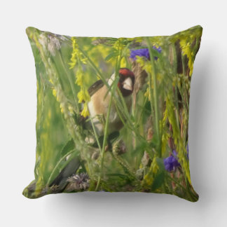 Goldfinch in Wild Flowers Field Throw Pillow