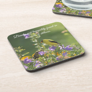 Goldfinch on a Harebell Flower Beverage Coaster