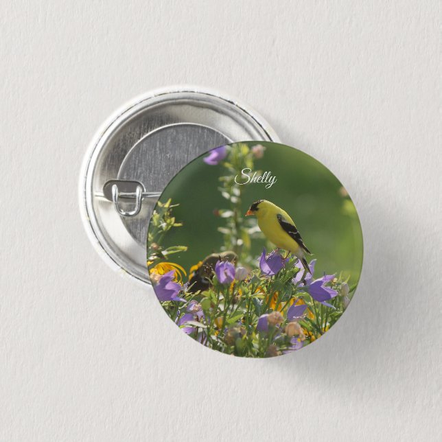 Goldfinch on a Harebell Flower Button (Front & Back)