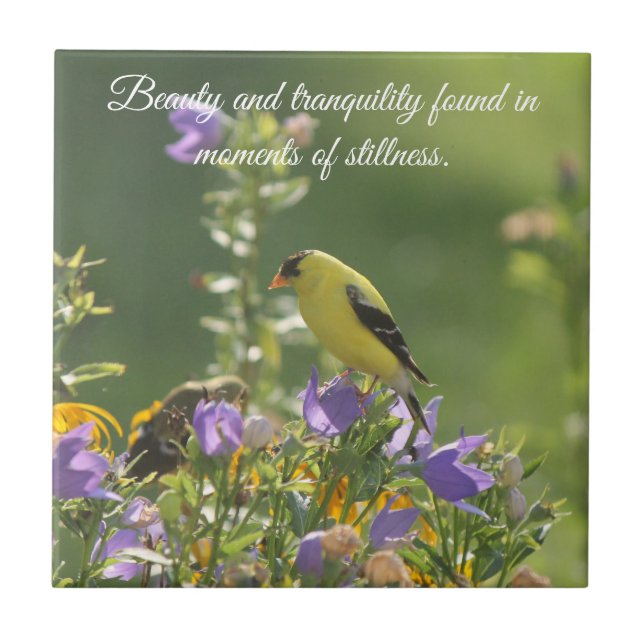 Goldfinch on a Harebell Flower Ceramic Tile (Front)