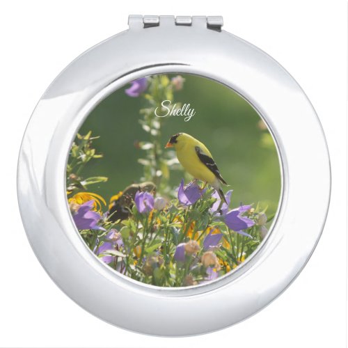 Goldfinch on a Harebell Flower Compact Mirror