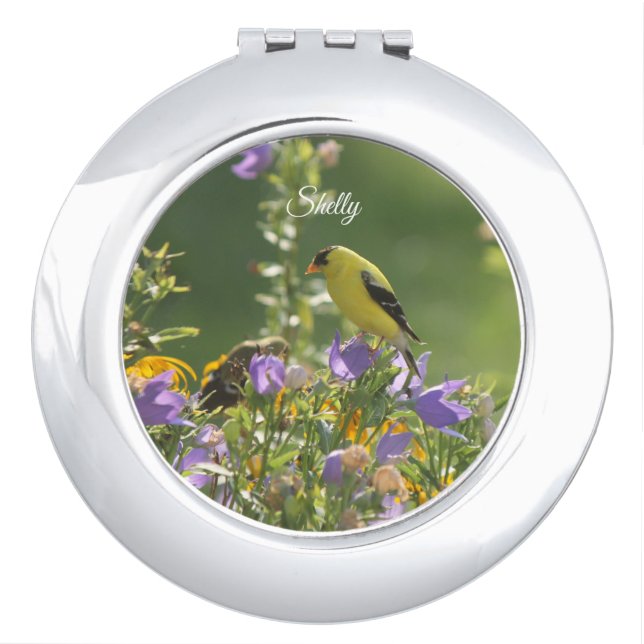Goldfinch on a Harebell Flower Compact Mirror (Front)