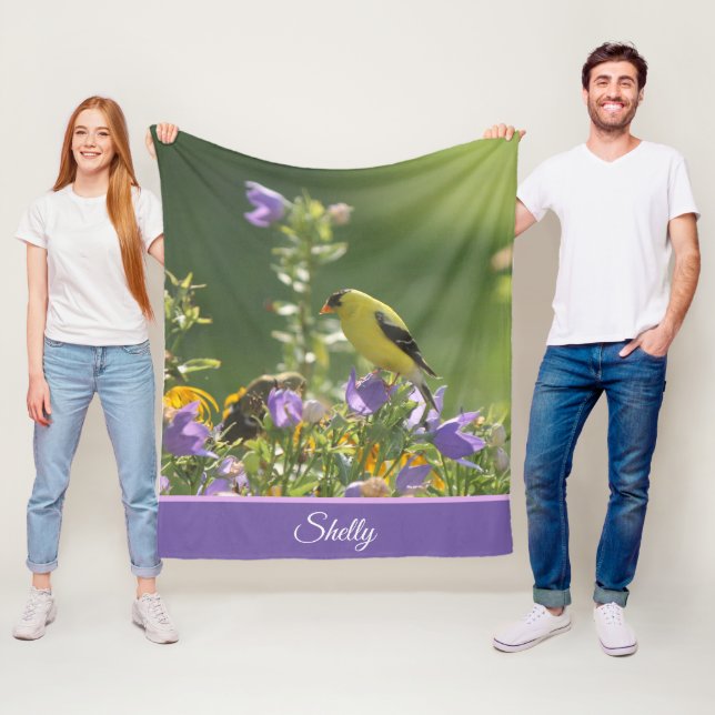 Goldfinch on a Harebell Flower    Fleece Blanket (In Situ)