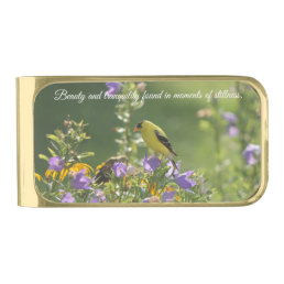 Goldfinch on a Harebell Flower   Gold Finish Money Clip